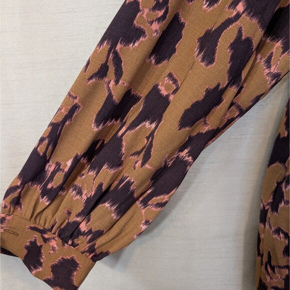 Nine West Women's XXL Blouse Autumnal Colored Button Up Balloon Sleeve Abstract - Picture 16 of 16